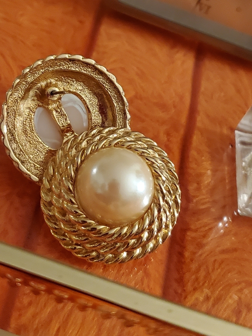Gold Pearl Twist-Frame Button Earrings - Women Jewelry